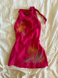 Vintage Y2K pink silk halter neck with floral embroidery