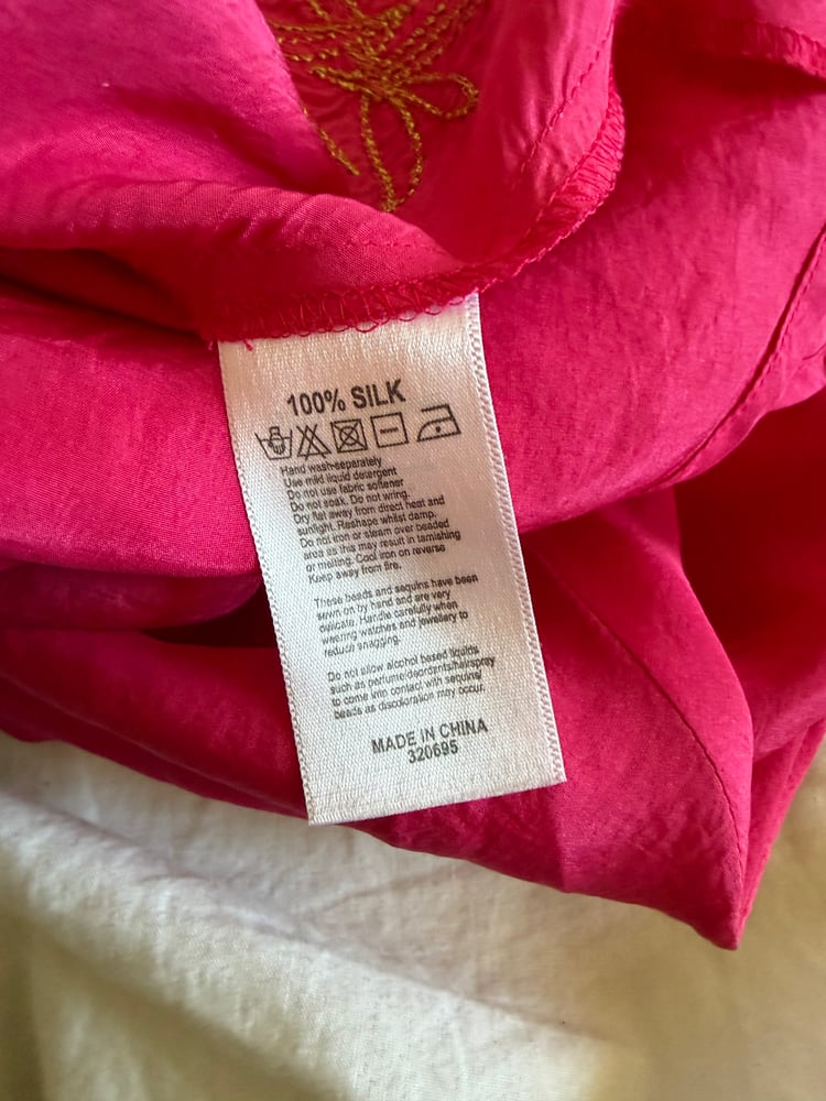 Vintage Y2K pink silk halter neck with floral embroidery