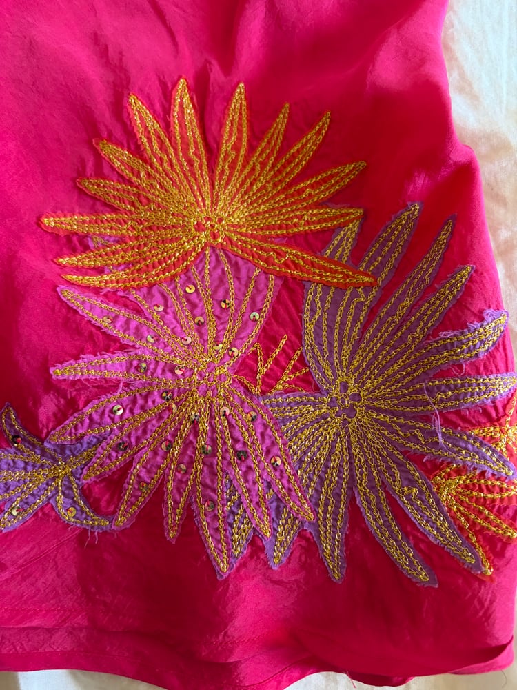 Vintage Y2K pink silk halter neck with floral embroidery