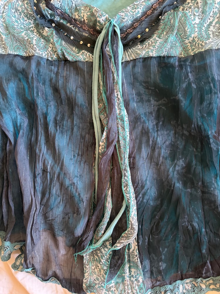 Vintage Y2K asymmetrical hem blue forest fairy cami with sequins and sparkly detail