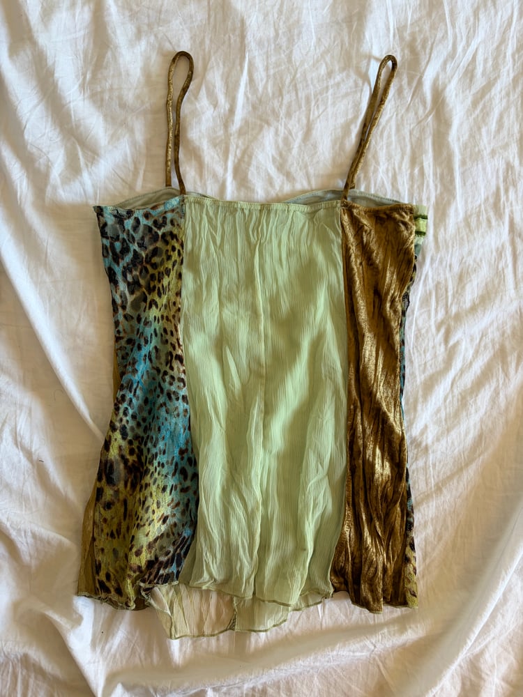 Vintage Y2K green forest fairy patchwork cami with beaded detail
