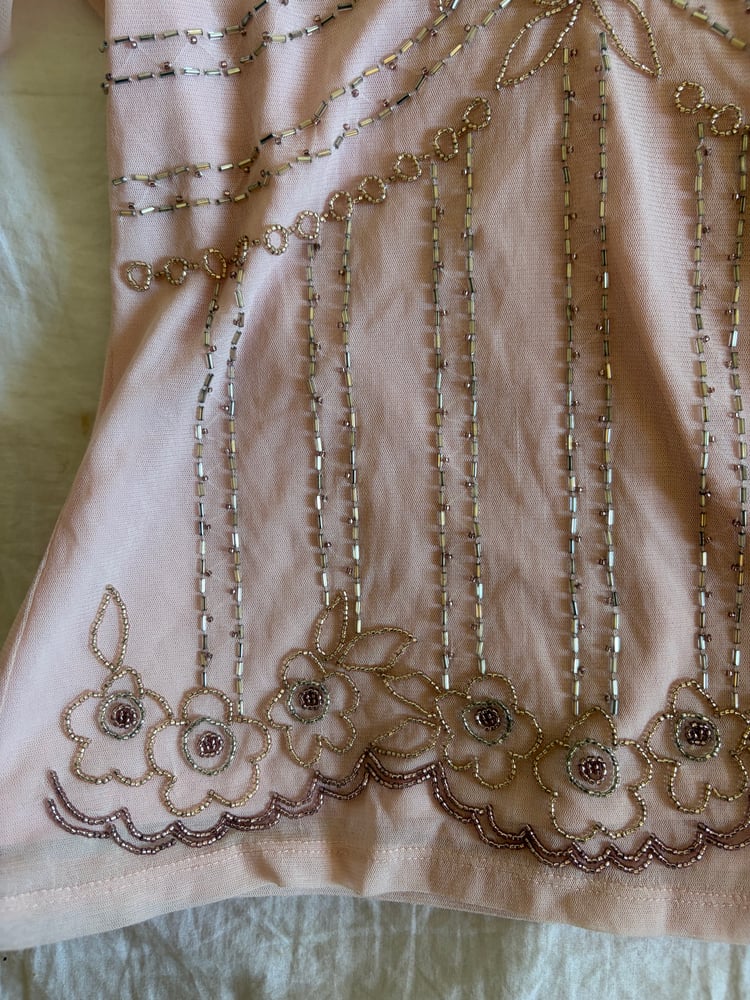 Vintage Y2K baby pink floral beaded top