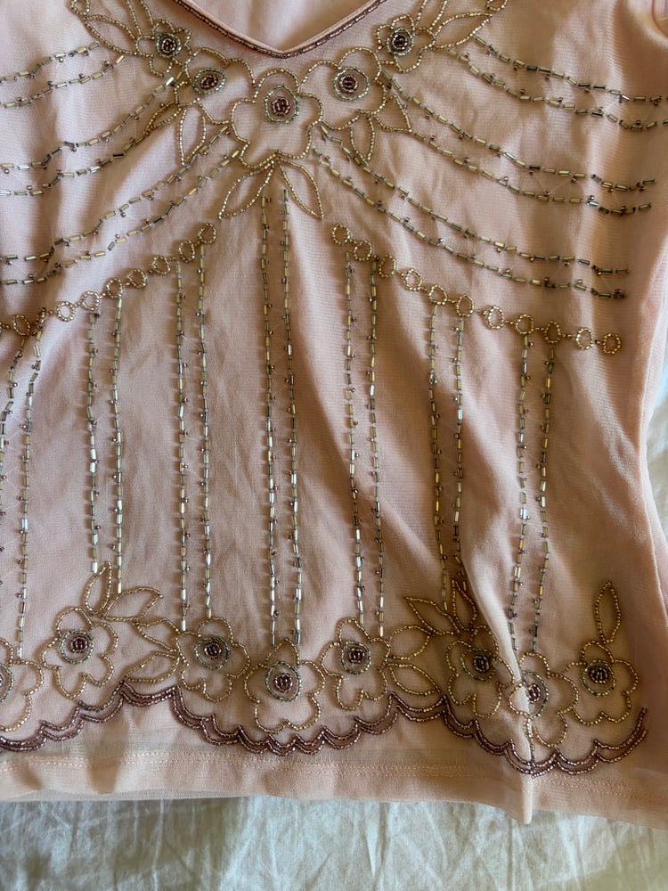 Vintage Y2K baby pink floral beaded top