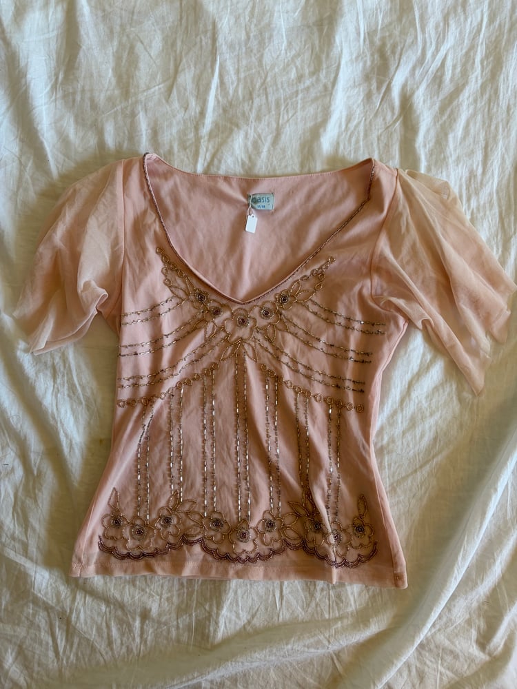 Vintage Y2K baby pink floral beaded top