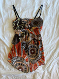 Vintage Y2K asymmetrical hem fairy brown abstract print cami