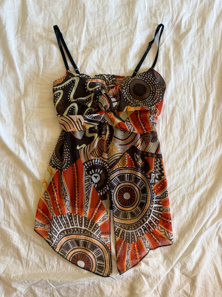 Vintage Y2K asymmetrical hem fairy brown abstract print cami