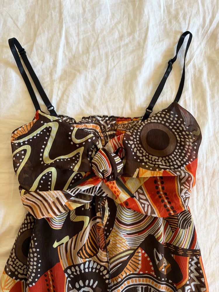 Vintage Y2K asymmetrical hem fairy brown abstract print cami