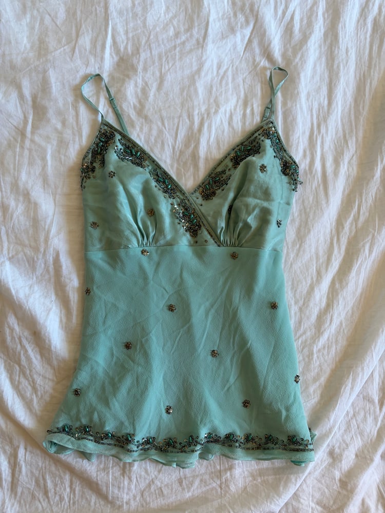 Vintage Y2K turquoise beaded silk fairy cami