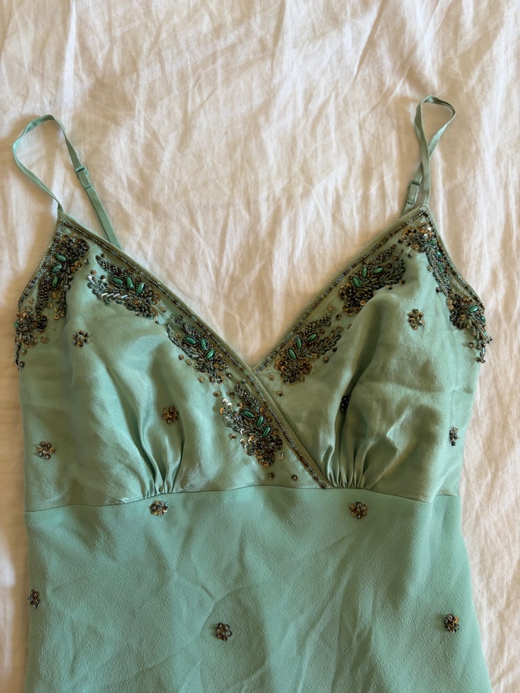 Vintage Y2K turquoise beaded silk fairy cami