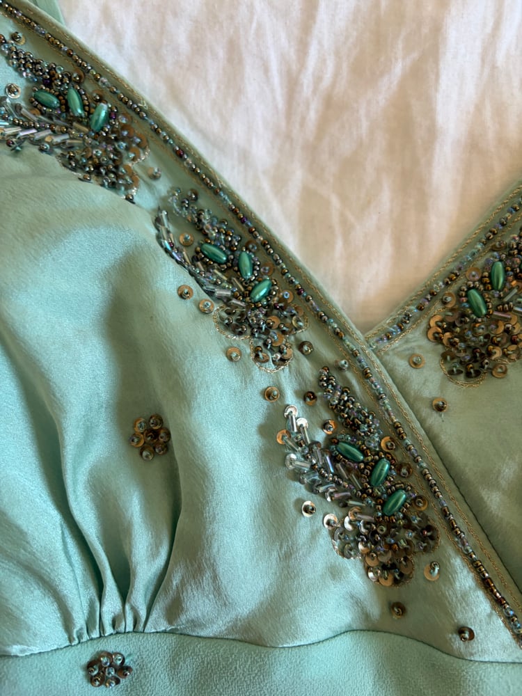 Vintage Y2K turquoise beaded silk fairy cami