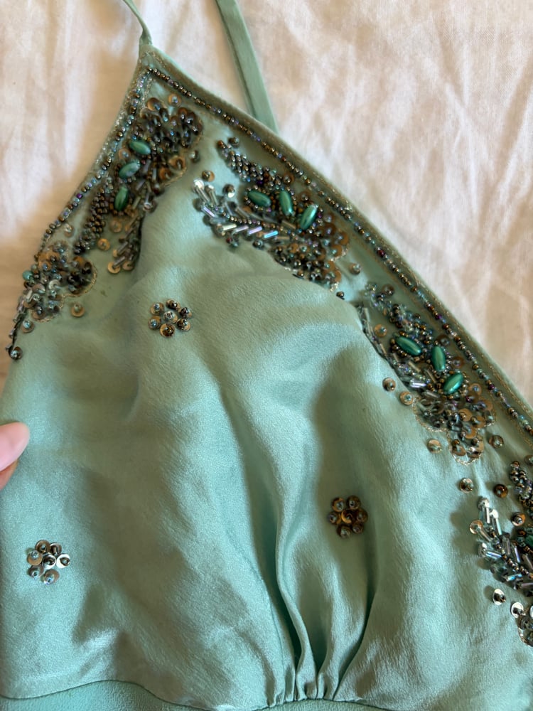 Vintage Y2K turquoise beaded silk fairy cami