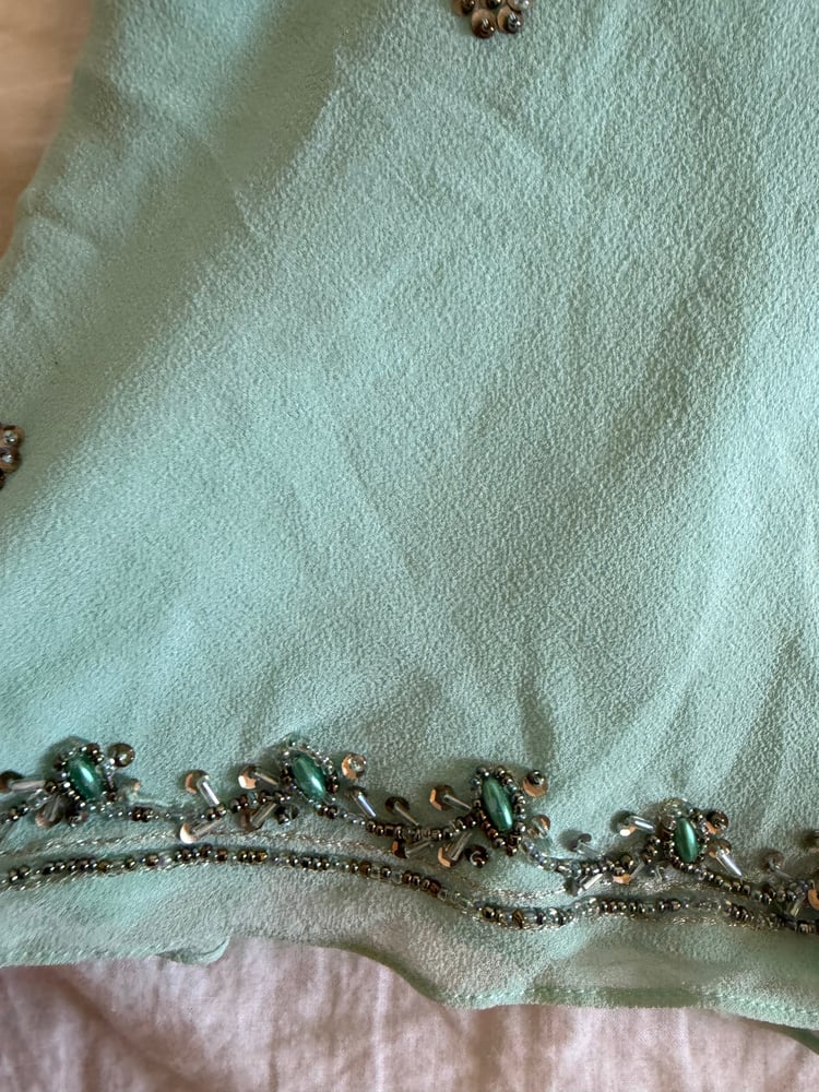 Vintage Y2K turquoise beaded silk fairy cami
