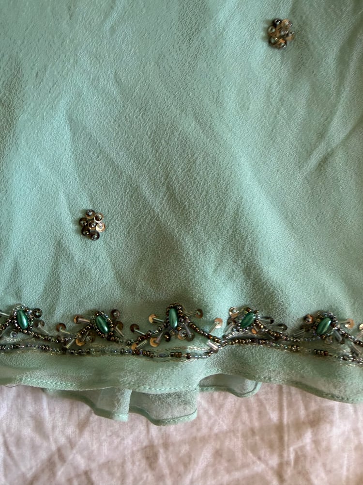 Vintage Y2K turquoise beaded silk fairy cami