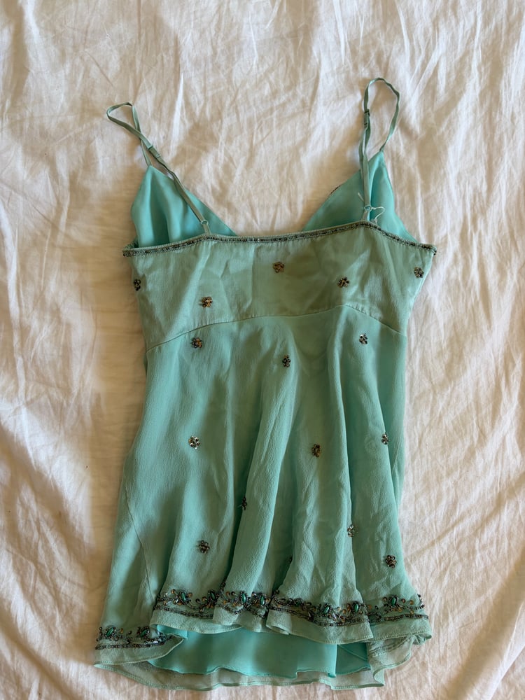 Vintage Y2K turquoise beaded silk fairy cami