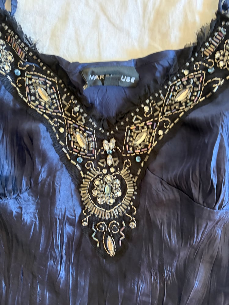 Vintage Y2K silk beaded and sequin gothic whimsy dark fairy cami
