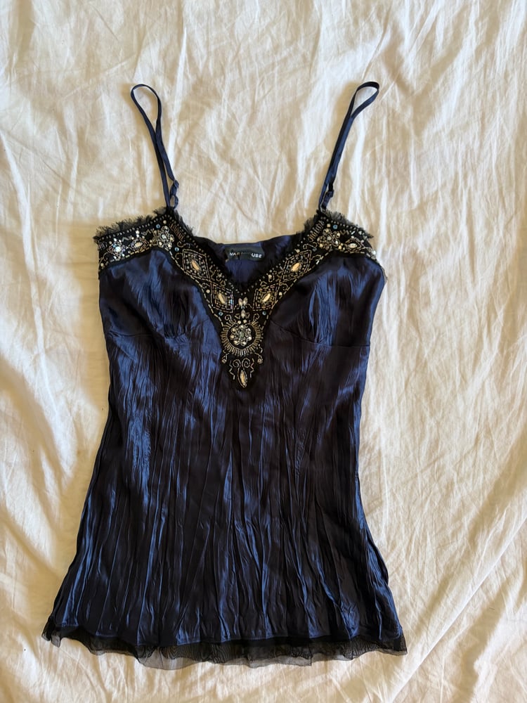 Vintage Y2K silk beaded and sequin gothic whimsy dark fairy cami