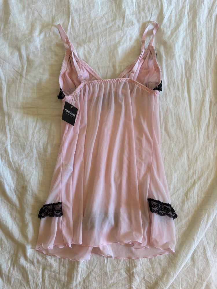 Vintage Y2K baby pink and black ruffle babydoll cami