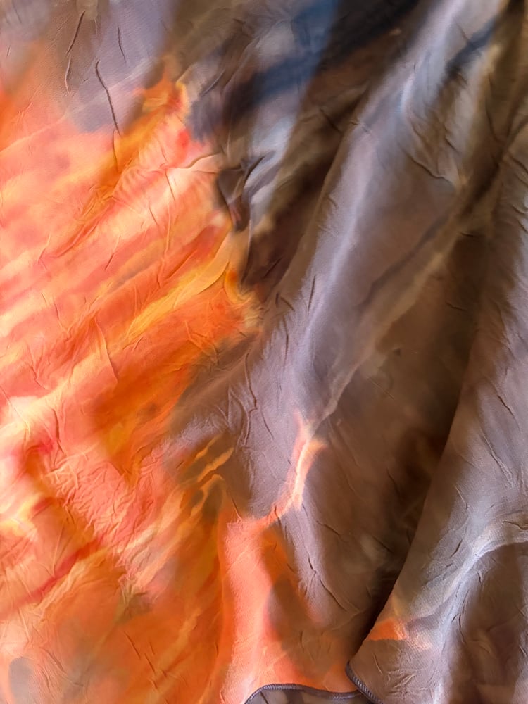 Vintage Y2K asymmetrical hem brown and orange tie dye ruched bust dress