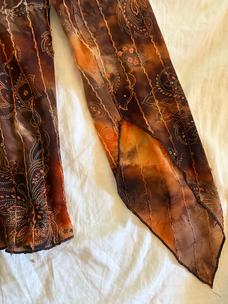 Vintage Y2K asymmetrical hem brown tie dye sequin fairy top with witchy sleeves