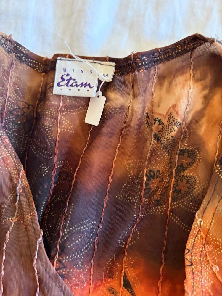 Vintage Y2K asymmetrical hem brown tie dye sequin fairy top with witchy sleeves