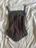 Vintage Y2K Aftershock purple asymmetrical hem beaded and iridescent sequin silk fairy cami