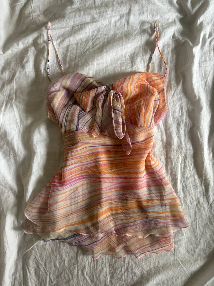 Vintage Y2K striped pastel knot bust cami with double hem