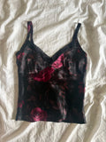 Vintage 90s gothic whimsy black floral cami with mesh on bust