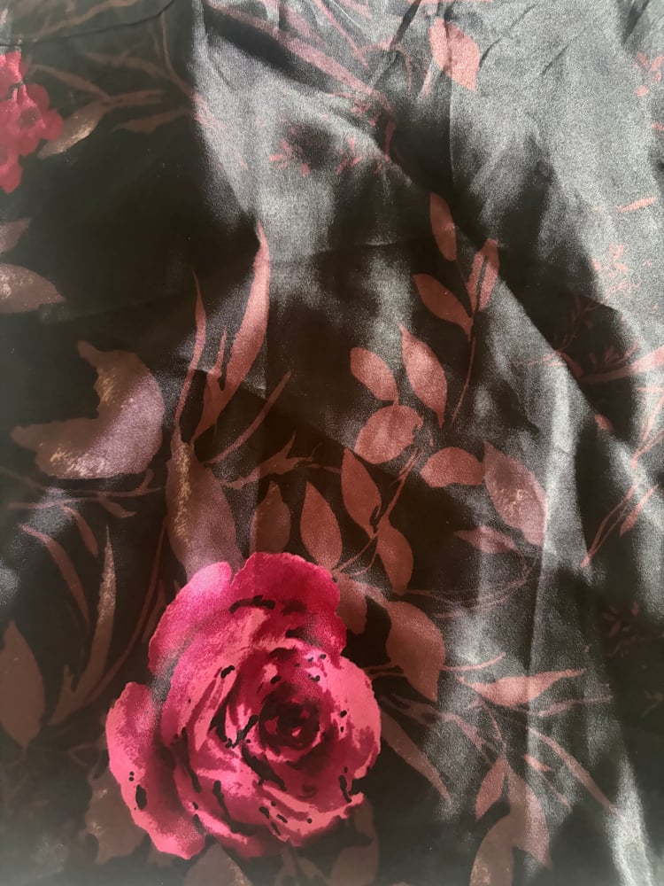 Vintage 90s gothic whimsy black floral cami with mesh on bust