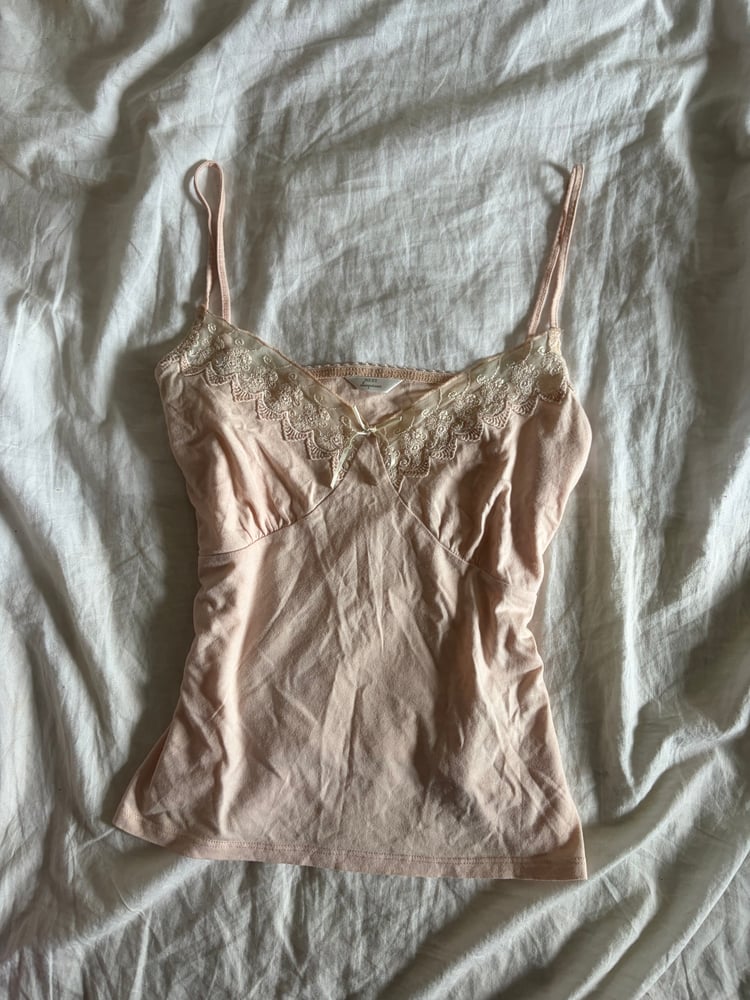 Vintage Y2K baby cami with mesh bust detail and ribbon bow