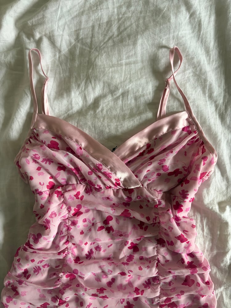 Vintage Y2K Etam baby pink floral ruched detail a cami