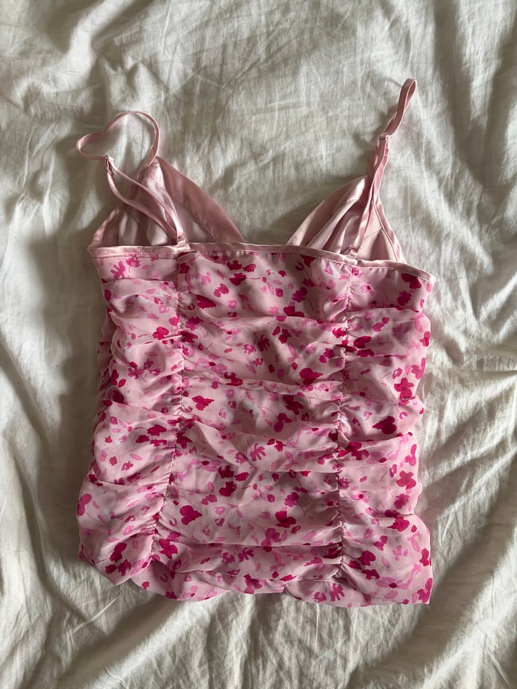 Vintage Y2K Etam baby pink floral ruched detail a cami