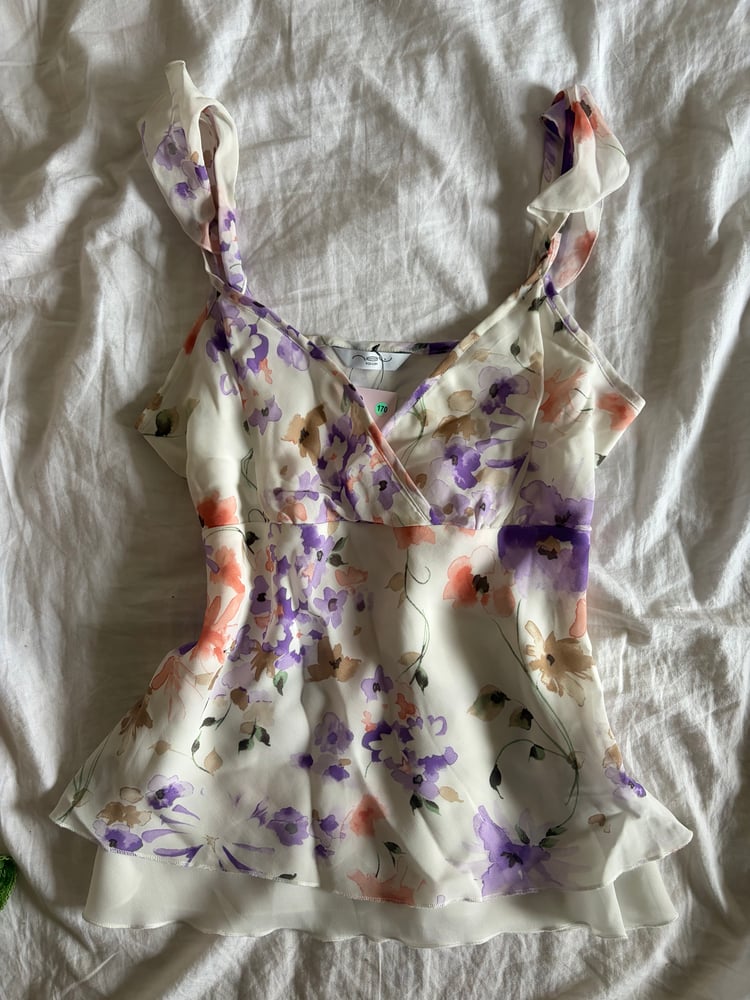Vintage Y2K floral floaty pastel cami with frilly sleeves and double hem