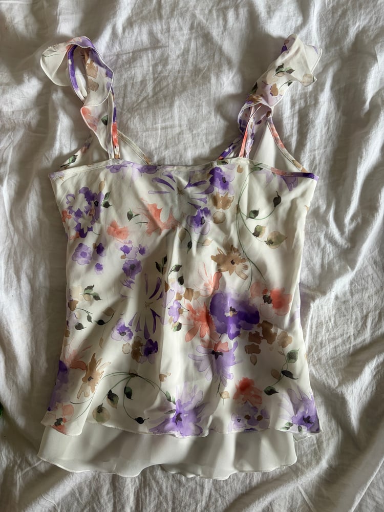 Vintage Y2K floral floaty pastel cami with frilly sleeves and double hem