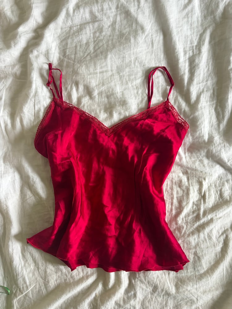Vintage Y2K red silk cami with lace on bust
