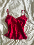 Vintage Y2K red silk cami with lace on bust