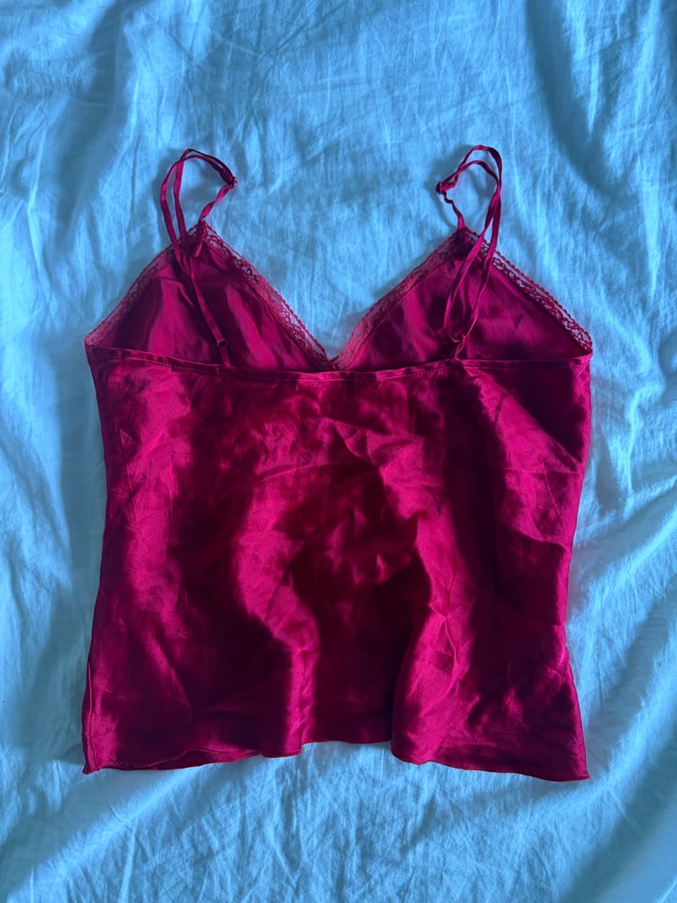 Vintage Y2K red silk cami with lace on bust