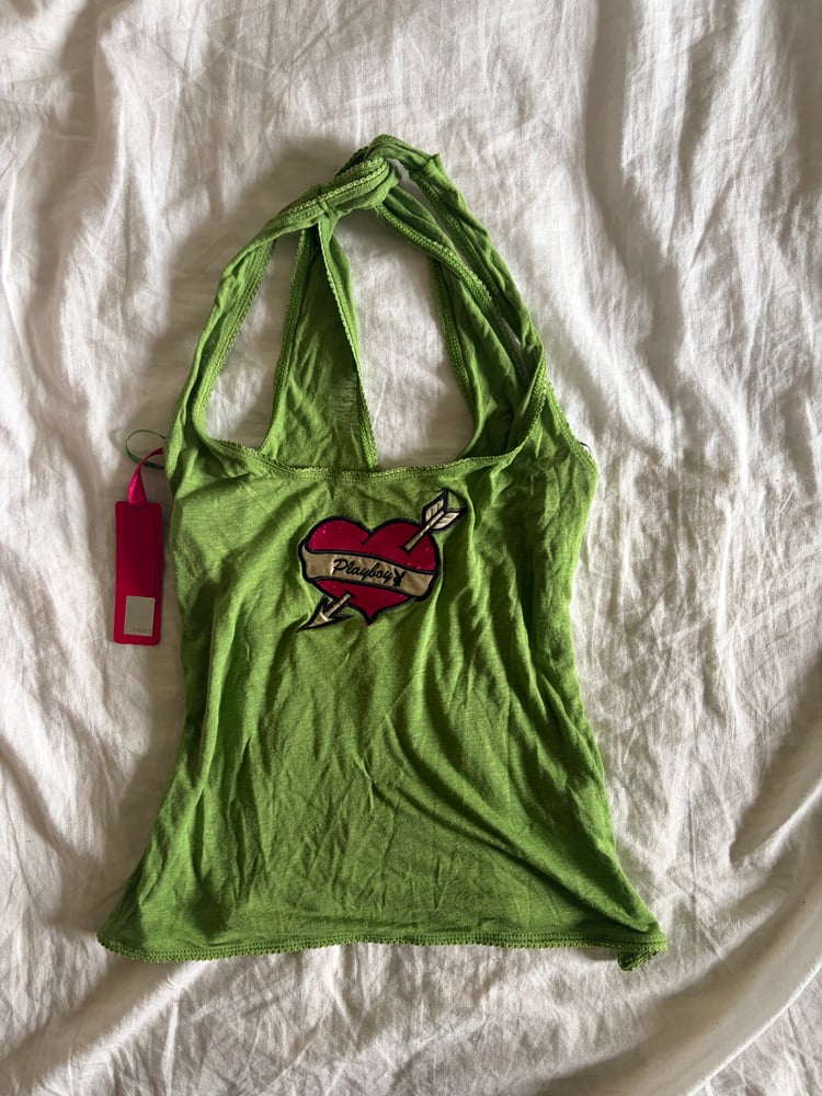 Vintage Y2K Playboy green halter neck cami 2000s deadstock BNWT