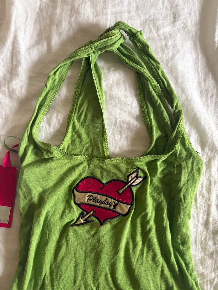 Vintage Y2K Playboy green halter neck cami 2000s deadstock BNWT
