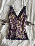 Vintage Y2K purple floral silk tie back sequin top