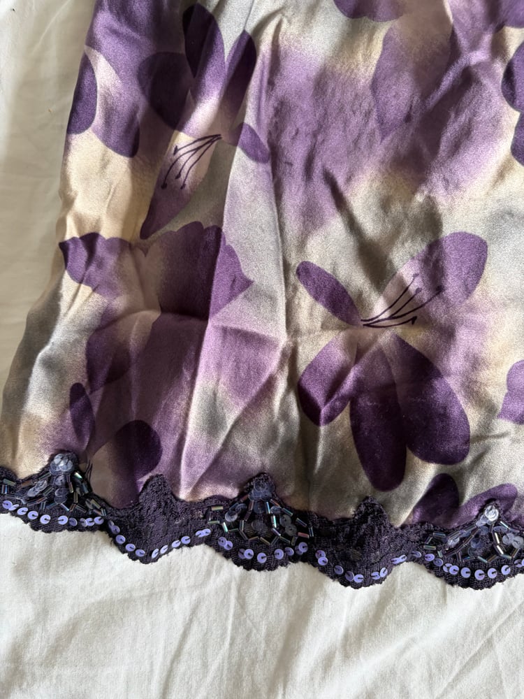 Vintage Y2K purple floral silk tie back sequin top