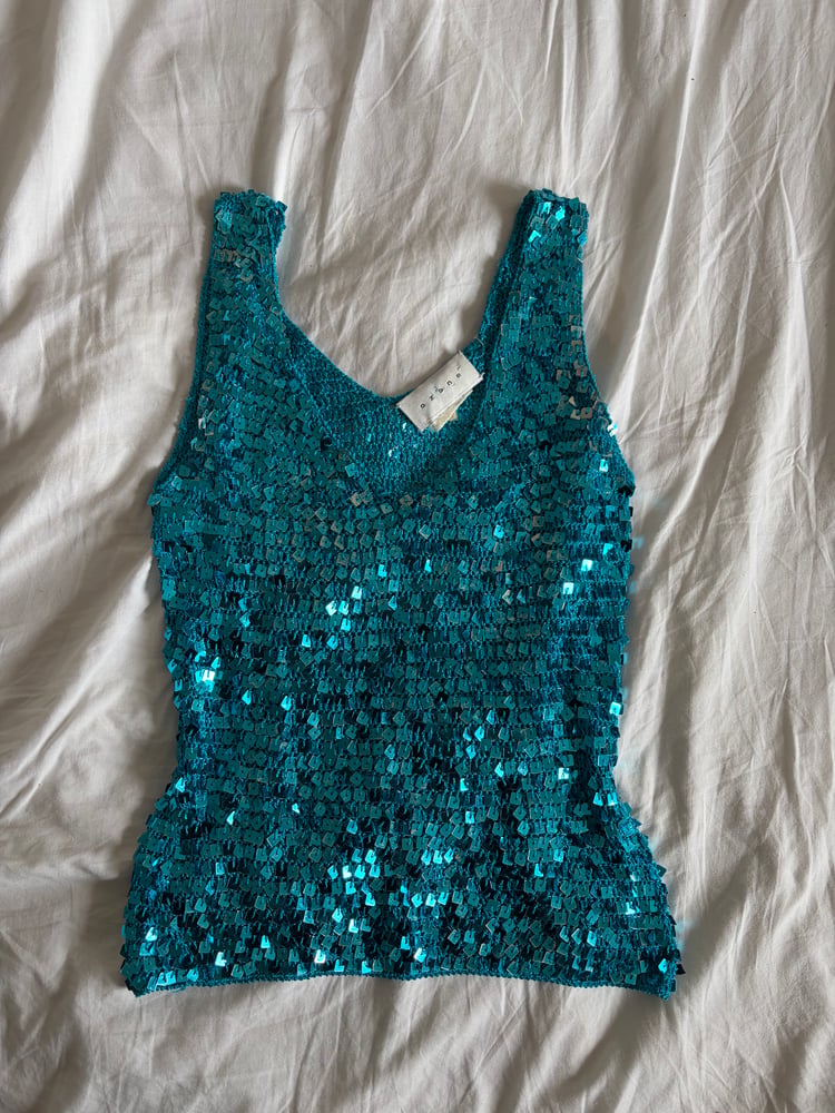 Vintage Y2K blue sequin crochet cami