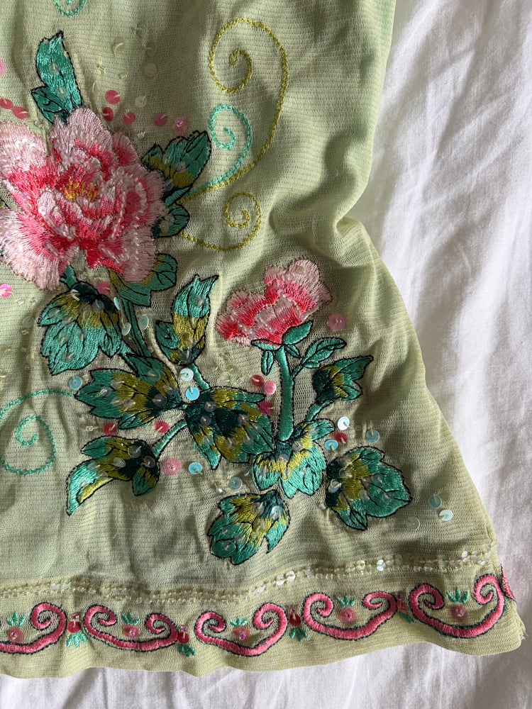 Vintage Y2K green and pink fairy sequin floral cami