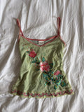 Vintage Y2K green and pink fairy sequin floral cami
