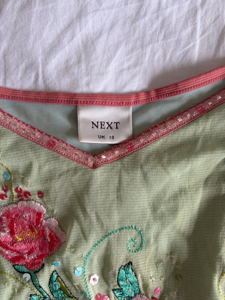 Vintage Y2K green and pink fairy sequin floral cami
