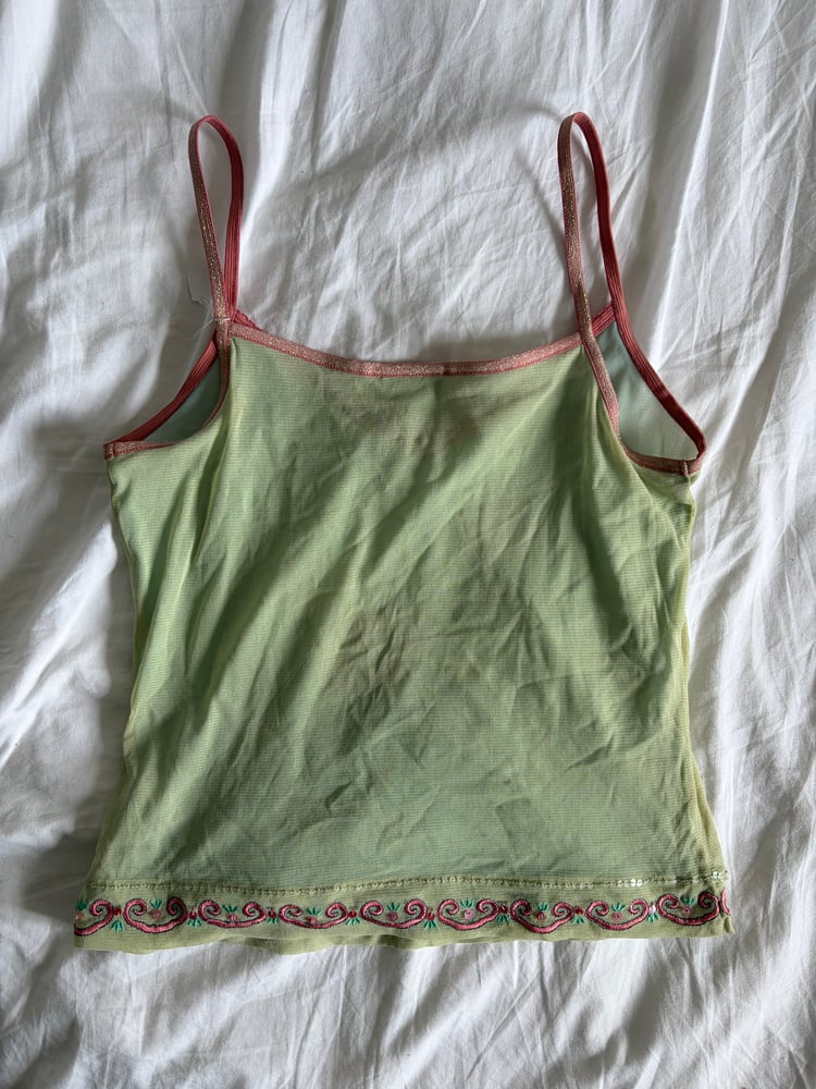 Vintage Y2K green and pink fairy sequin floral cami