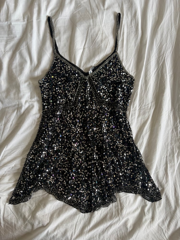 Vintage Y2K black sequin and beaded handkerchief