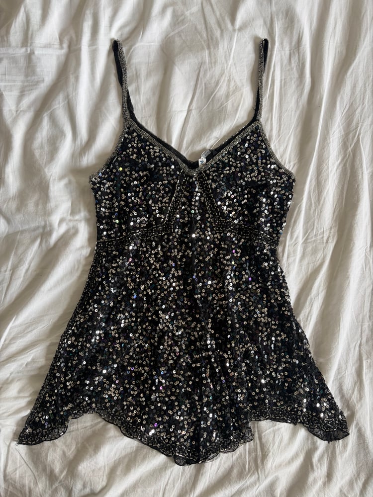 Vintage Y2K black sequin and beaded handkerchief