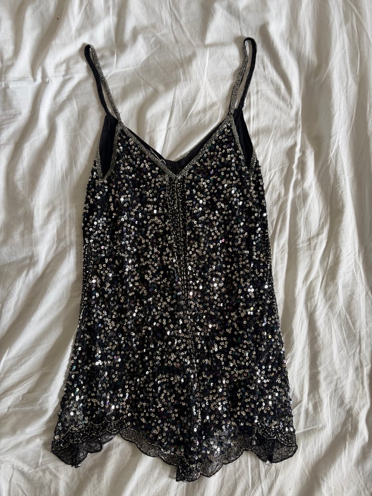Vintage Y2K black sequin and beaded handkerchief
