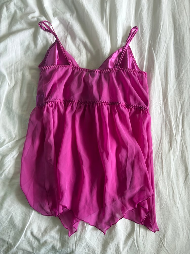 Vintage Y2K pink handkerchief hem halter ribbon detail on the bust