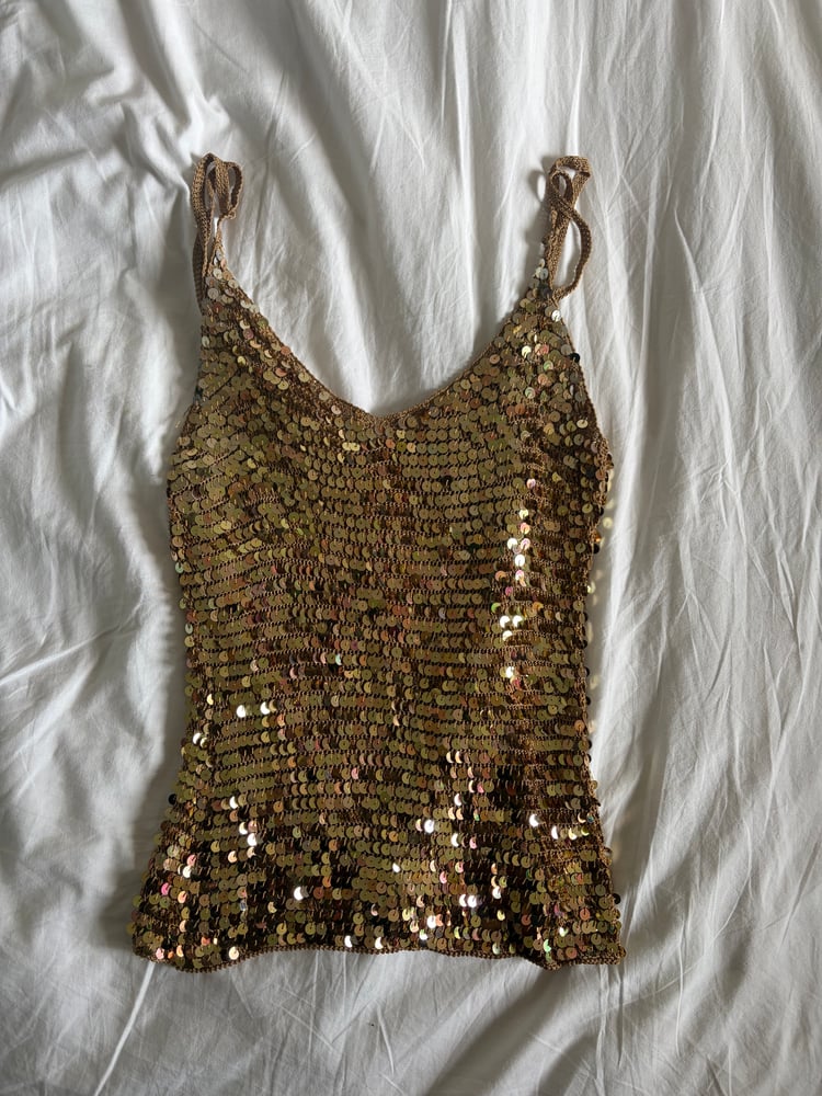 Vintage Y2K gold sequin crochet cami
